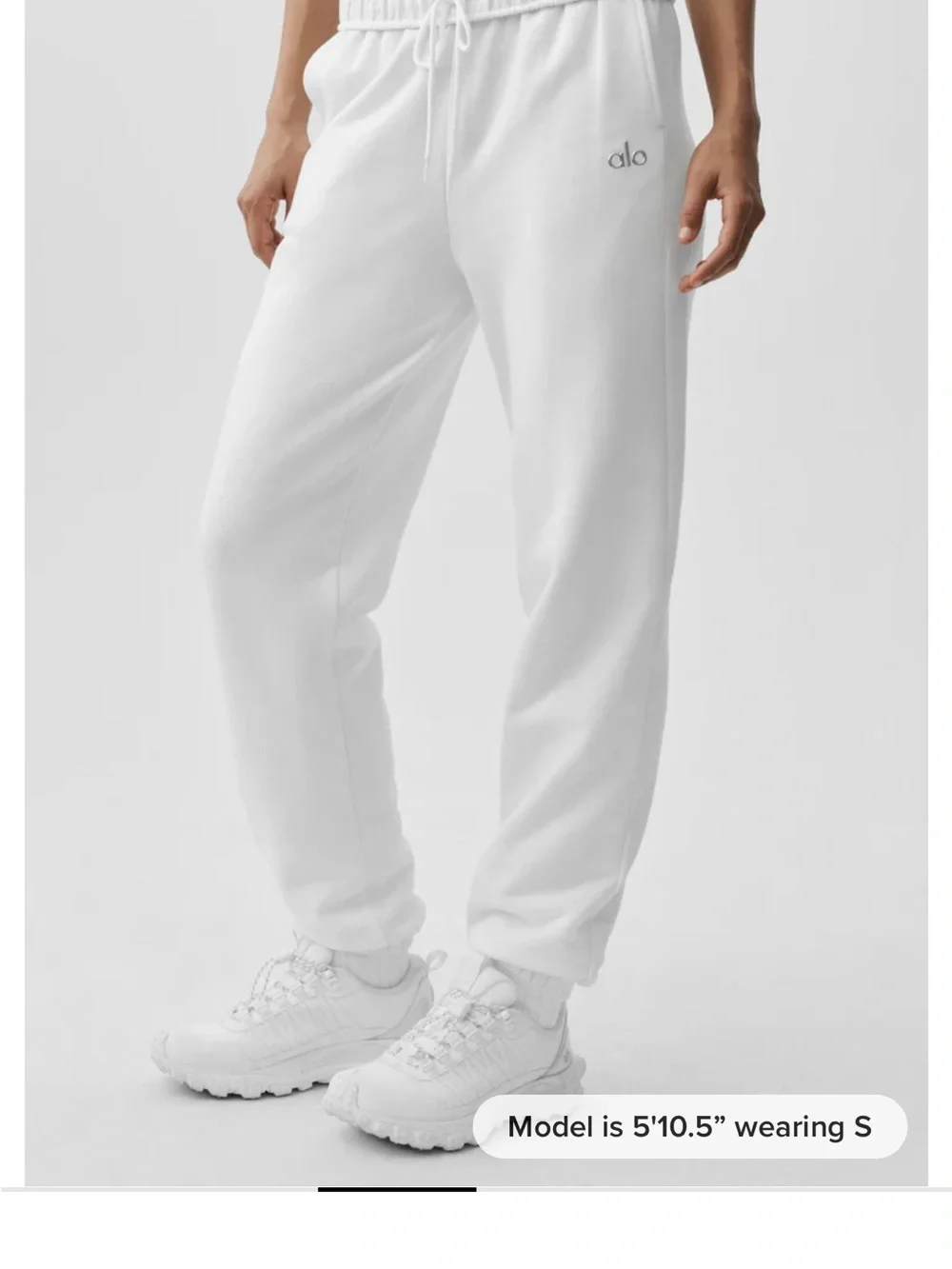 Alo White Cozy Hoodie with matching sweatpants.